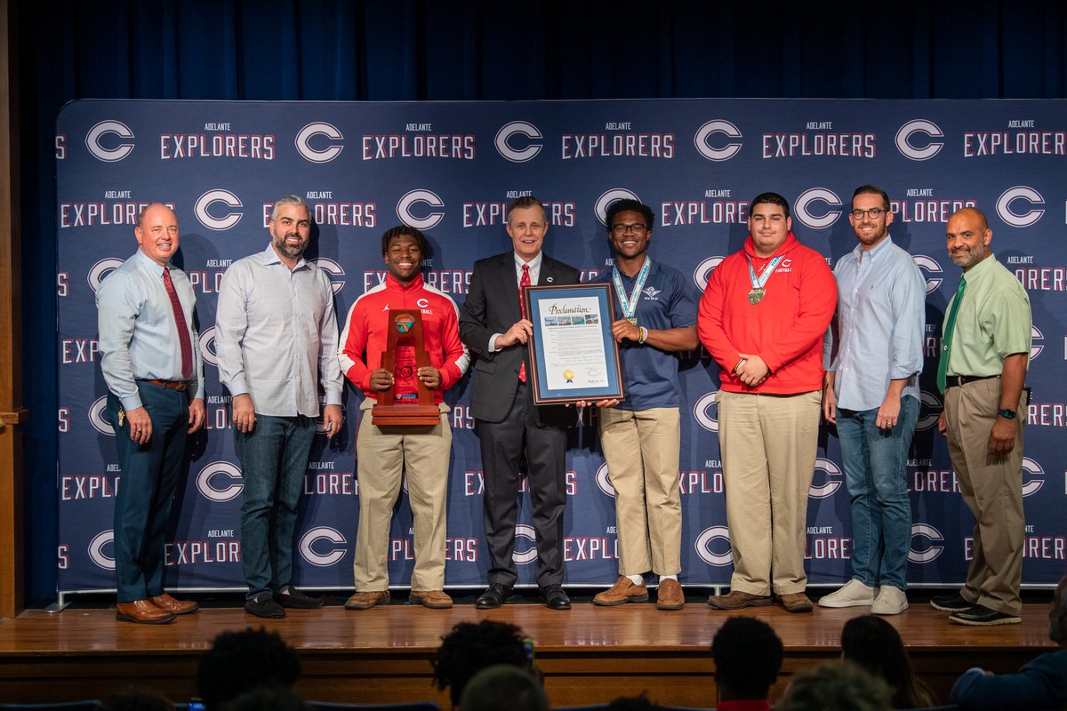 Commissioner Anthony Rodriguez, Vice Chair of the Miami Dade County Commission and Columbus parent Danny Perez '05, Member of the Florida House of Representatives, recently presented the Columbus football team with proclamations. #CPride #Adelante