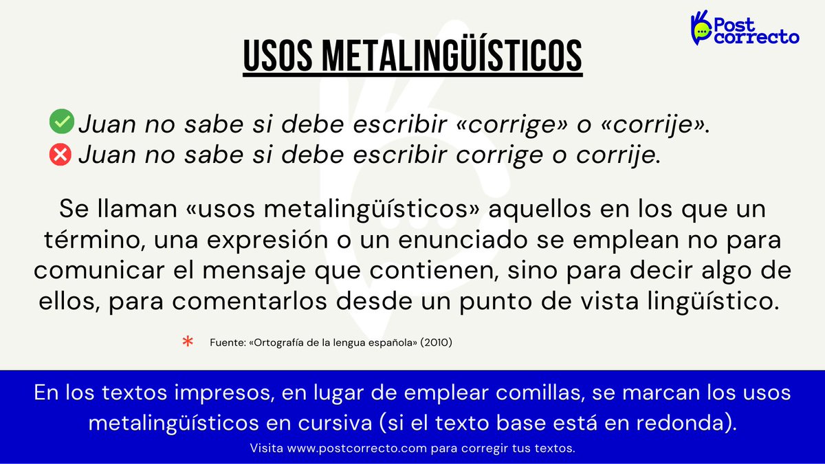 En las plataformas digitales (Facebook, LinkedIn, Twitter, etc.) no siempre se encuentra disponible el uso del texto en cursiva, por lo que las academias consideran válido emplear comillas para marcar, por ejemplo, los usos metalingüísticos.