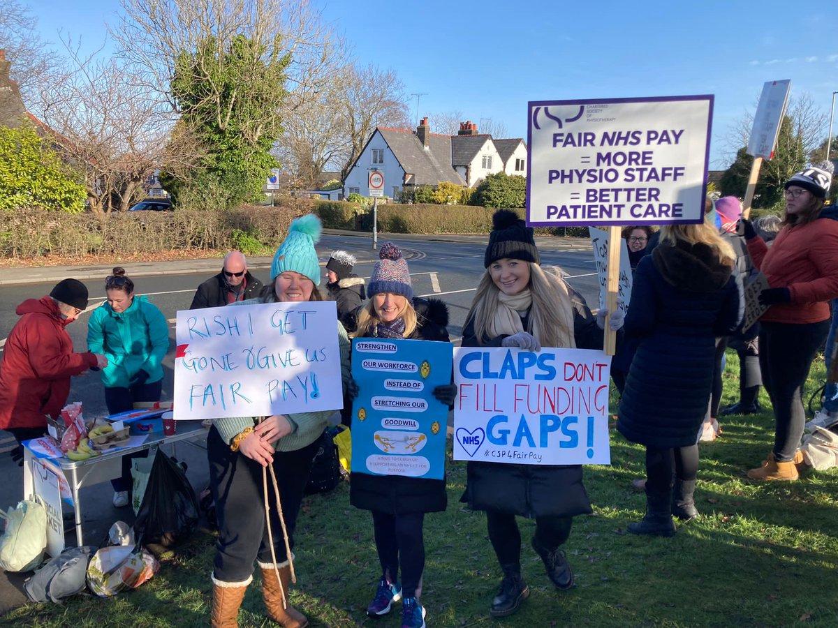 Taking the difficult decision to strike today. Our therapy teams work so hard every day delivering high quality care but we’re over worked and understaffed &amp; the government need to provide better funding so we can retain &amp; recruit staff to keep our NHS alive 🌈  #CSP4fairpay