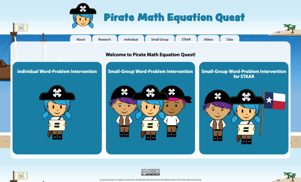 The Pirate Math Equation Quest website includes all teacher, student, and supplemental materials for the three versions of the intervention. The website also houses videos that demonstrate how to implement all components. meadowscenter.org/resource/pirat…