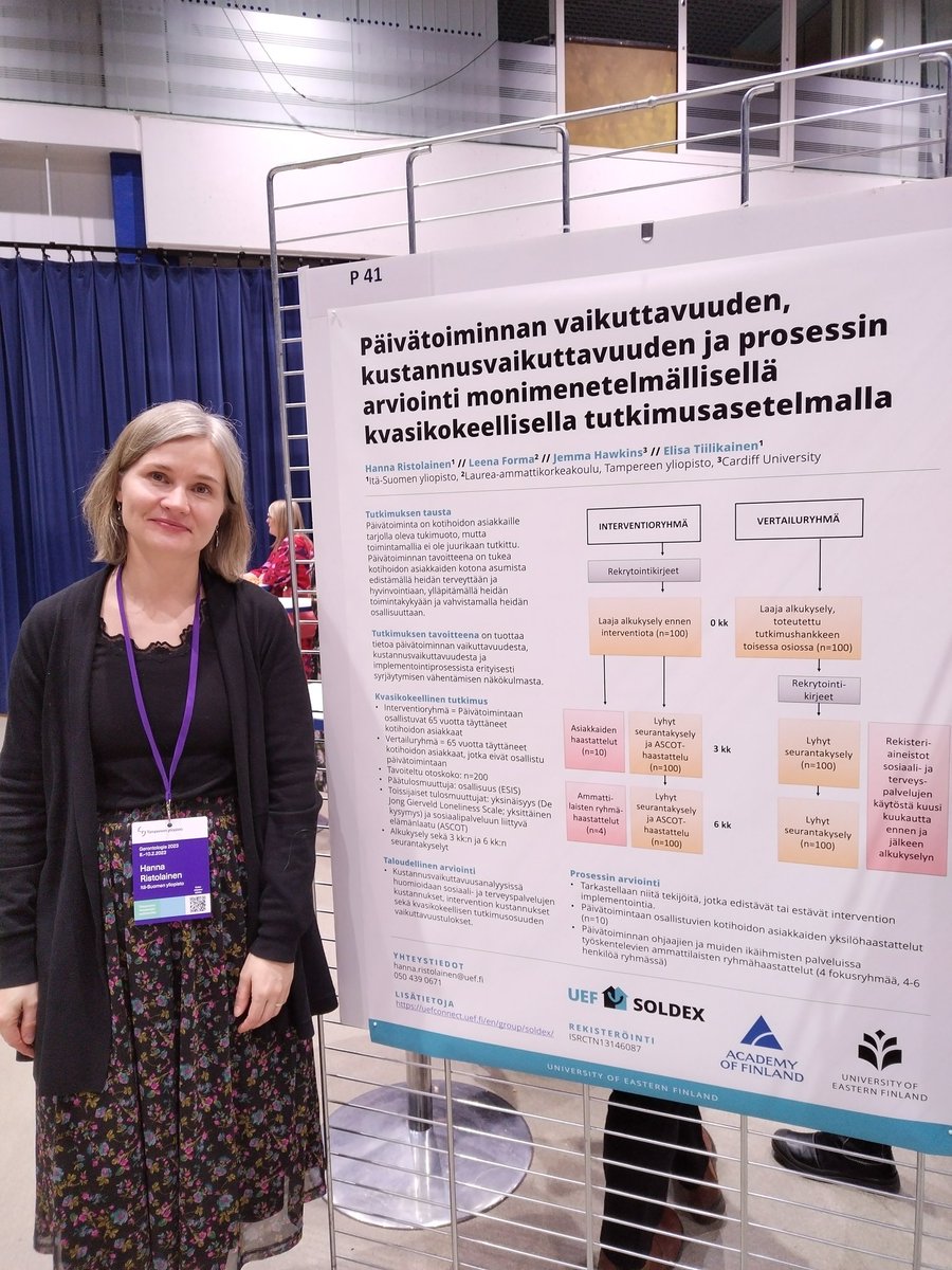 Esittelimme tänään myös päivätoiminnan tutkimusosuuden protokollaa posterina #G2023. Aineistonkeruu on käynnissä ja jatkuu vuoden loppuun saakka. Haasteellisinta on rekrytoida uusia päivätoiminnassa aloittavia asiakkaita mukaan tutkimukseen. <a href="/Hannaristo/">Hanna Ristolainen</a> <a href="/VAIKtaloUEF/">UEF // Vaikuttavuuden talo</a> <a href="/UEFSocSc/">UEF Social Sciences</a>
