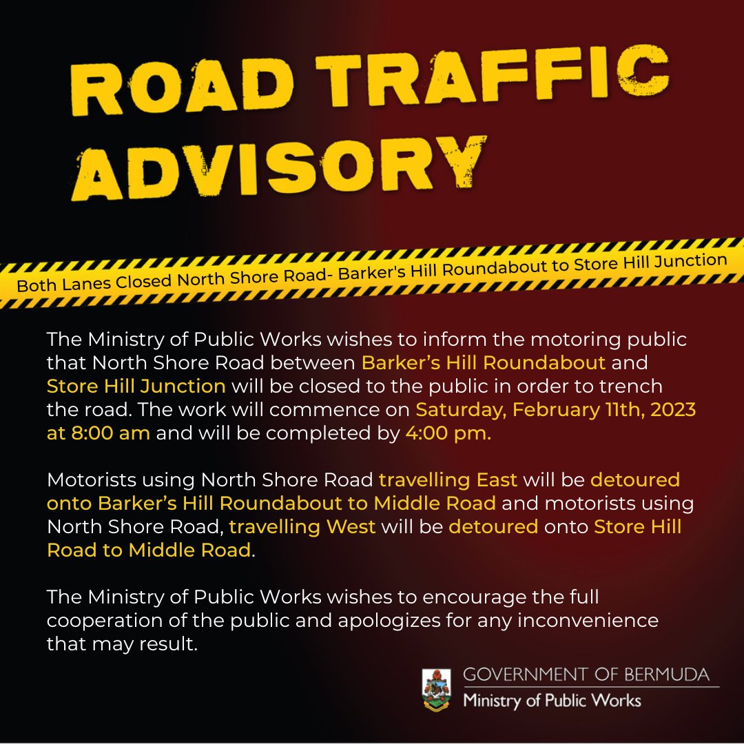 Bermuda Government on Twitter "North Shore Road between Barker’s Hill