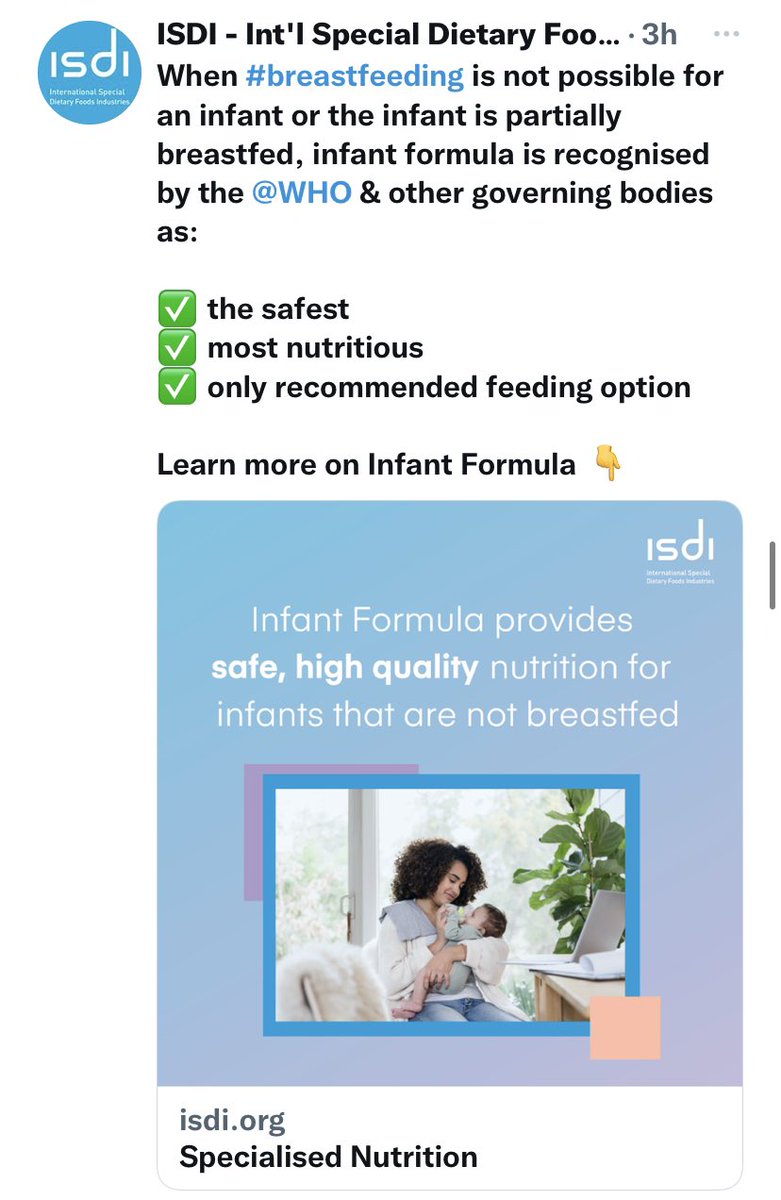 Greedy formula Industry lobby group .@ISDI_org are funny af. Their timing coincides w/the release of .@TheLancet’s #ProtectBreastfeeding series. ISDI are scared & strategy obvious. This is what desperate corporates look like, lies for profit. Screenshots taken before they delete.