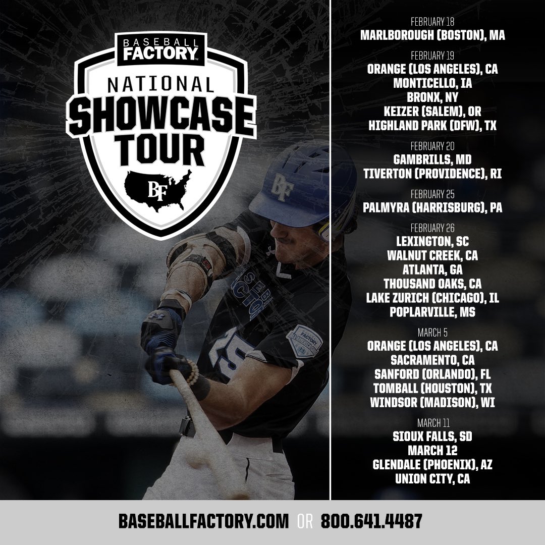 BaseballFactory's tweet photo. Baseball Factory National Showcase Tour is in full swing!
Start your BF experience and see the difference in the #FactoryWay
It all starts at National Showcase events!
Save 10% on your showcase using code HARDY10
#bfplayerdevelopment #bfallamerican #bfexclusive https://t.co/cUAvXTQiKd