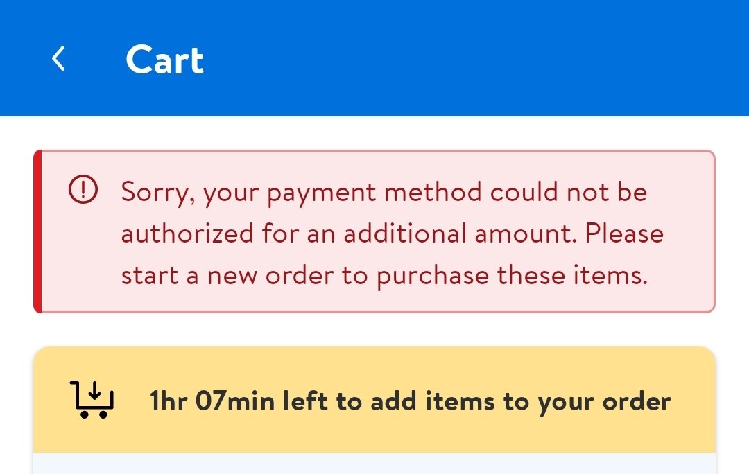 WhyteLyte's tweet photo. @CapitalOne keep getting this error on the @Walmart app.

This a card issue or a retailer issue? https://t.co/Zgu7XvT3js