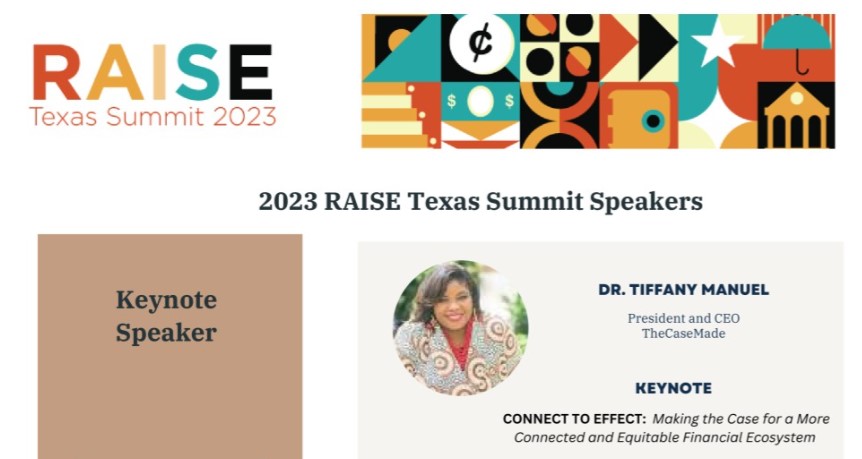 DrTiffanyManuel's tweet photo. JOIN ME! March 2nd at the Federal Reserve Bank of Dallas for our RAISE Texas Summit: Connect to Effect: Building an Equitable Financial Ecosystem for Texans.

#financialwellness #assetbuilding #financialinclusion #thecasemade #casemaking @TheCaseMade https://t.co/x4B5Yn6APF