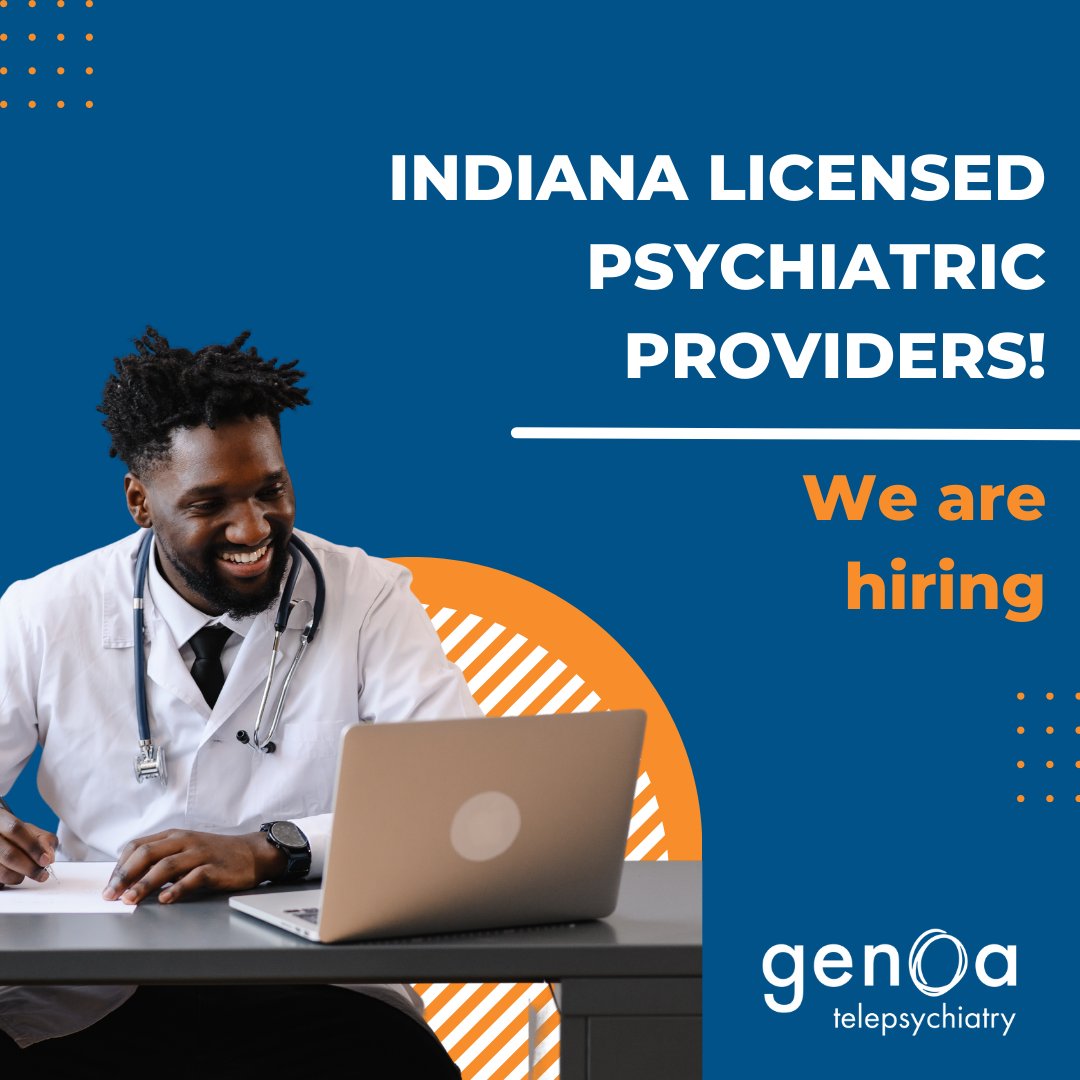 GenoaTelepsych's tweet photo. This month, our team is actively seeking Indiana licensed psychiatrists. Please reach out to our team to learn more or refer a friend!

https://t.co/6l9C4Jm5zW https://t.co/vt8z34Oh7A