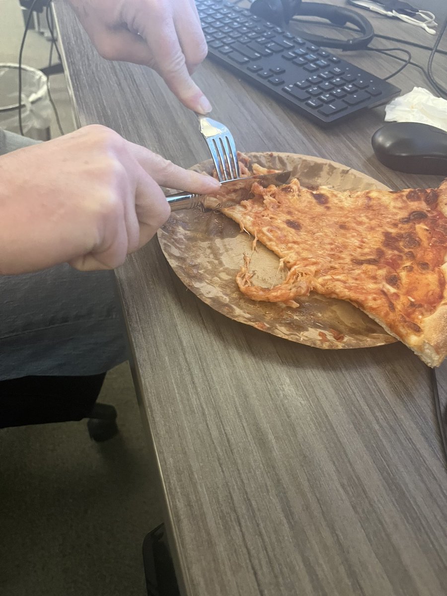 GLMXTech's tweet photo. Happy National Pizza Day! Help us settle the age old debate of the correct way to eat pizza! Stack them, cut it, add some salad or fold it? #NationalPizzaDay #GLMX https://t.co/sRn7NTPBYN