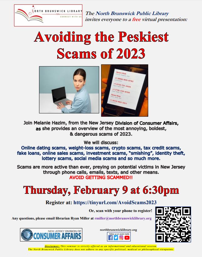 Tonight at 6:30PM, join @ConsumerNJ for a free virtual overview on how you can avoid the most annoying, boldest, & dangerous #scams of 2023. Register at: tinyurl.com/AvoidScams2023 #ScamAlert #scamming