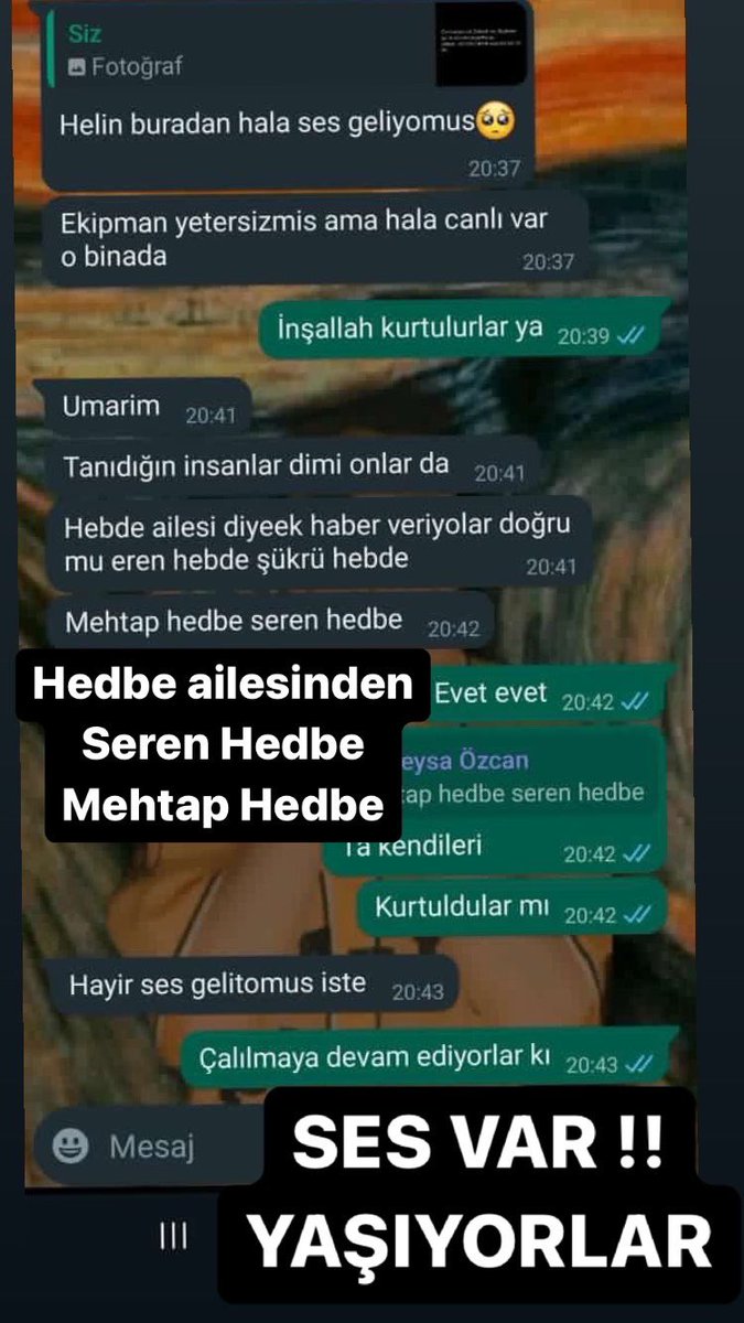 gencaykb7's tweet image. TEYİTLİ BİLGİ YENİ GELDİ !!

HALA YAŞIYORLAR, KONUŞABİLİYORLAR 

HEDBE AİLESİ ADRESİ NOLUR HERKESE YAYALIM ÇOK ACİL ÇOK

ADRES:
Cumhuriyet caddesi Cebrail mahallesi Seçkinler Apt A Blok Antakya