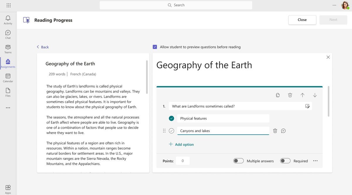 Educators asked - we listened 👂 The top request for Reading Progress in #MicrosoftTeams has been for the ability to add comprehension questions to passages. Later this year, we will be adding this feature! Blog: aka.ms/ReadingProgres… #edtech #MIEExpert #MicrosoftEDU
