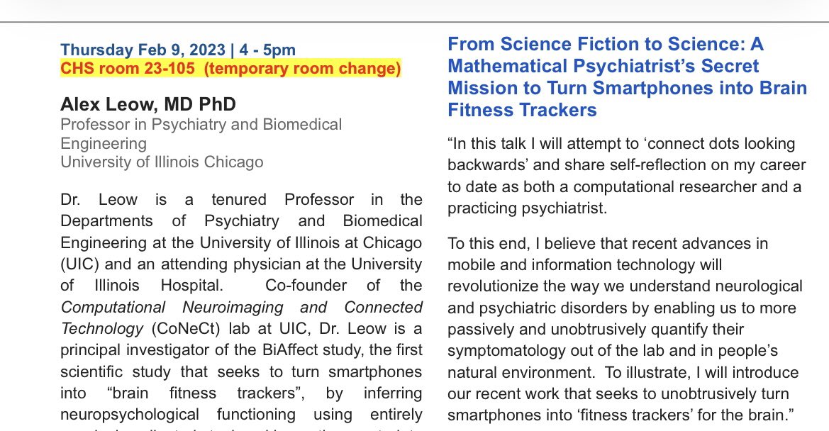 Alex Leow (@alexfeuillet) on Twitter photo Today 4pm <a href="/UCLA/">UCLA</a> look forward to highlighting our <a href="/BiAffect/">BiAffect</a> community <a href="/pshrink/">Olu Ajilore, MD, PhD - @pshrink.bsky.social</a> <a href="/EmmaNing4/">Emma Ning</a> <a href="/FarazHussain/">Faraz Hussain</a> <a href="/MichelleChenPhD/">Michelle Chen, PhD</a> <a href="/eisenlohr_moul/">Tory Eisenlohr-Moul, PhD (CLEAR Lab)</a> <a href="/AI_Cowboy/">Casey Bennett</a> <a href="/Sagebio/">Sage Bionetworks</a> <a href="/raeannephd/">Raeanne Moore</a> <a href="/scottlangeneck1/">drscottl</a> & every #citizenscientist who has entrusted their data with us. #brain #mentalhealth Today 4pm <a href="/UCLA/">UCLA</a> look forward to highlighting our <a href="/BiAffect/">BiAffect</a> community <a href="/pshrink/">Olu Ajilore, MD, PhD - @pshrink.bsky.social</a> <a href="/EmmaNing4/">Emma Ning</a> <a href="/FarazHussain/">Faraz Hussain</a> <a href="/MichelleChenPhD/">Michelle Chen, PhD</a> <a href="/eisenlohr_moul/">Tory Eisenlohr-Moul, PhD (CLEAR Lab)</a> <a href="/AI_Cowboy/">Casey Bennett</a> <a href="/Sagebio/">Sage Bionetworks</a> <a href="/raeannephd/">Raeanne Moore</a> <a href="/scottlangeneck1/">drscottl</a> & every #citizenscientist who has entrusted their data with us. #brain #mentalhealth