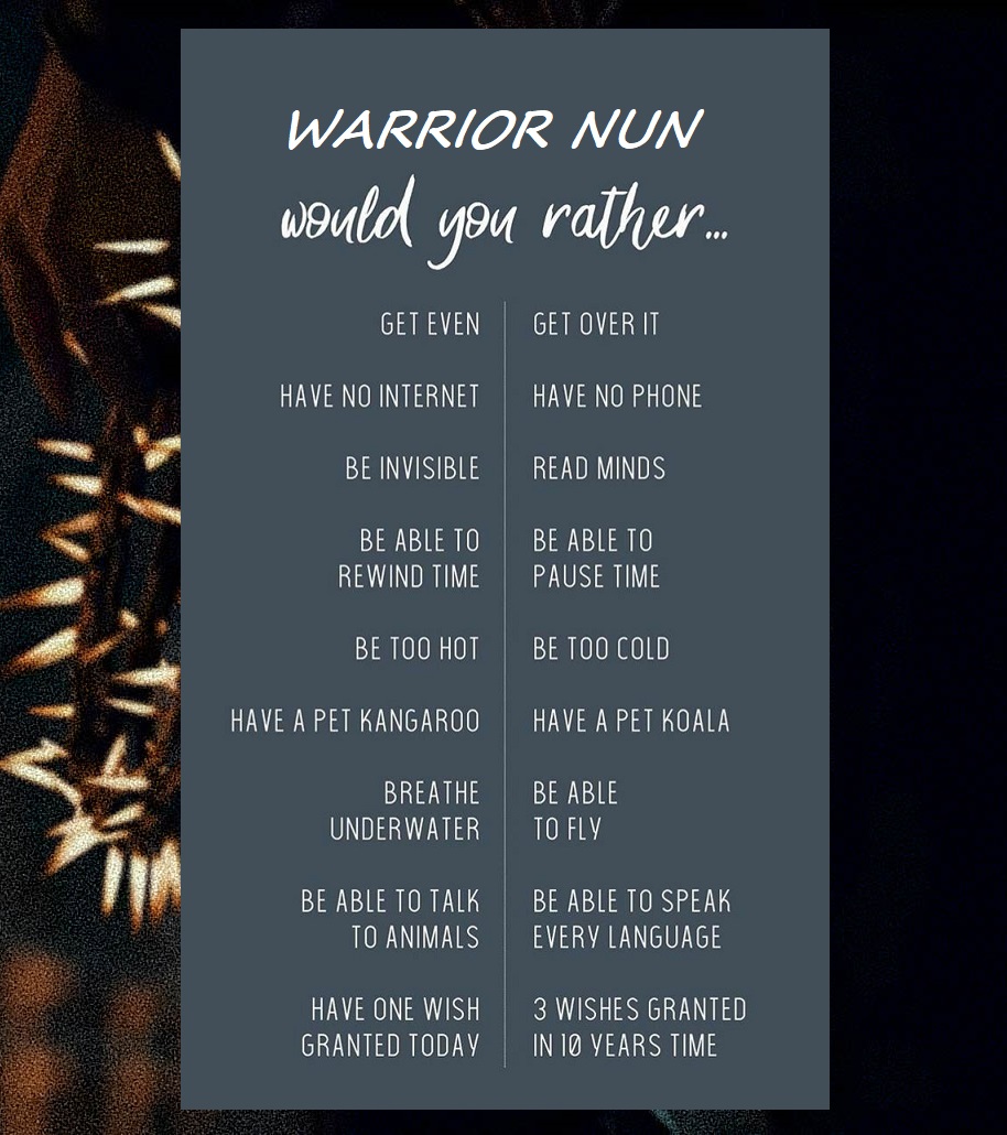 ‼️⚠️SPAM ME PLEASE⚠️‼️
(1/4)

❗1 ANSWER - 1 REPLY❗
Remember to use:
1. " NETFLIX EGGSPLAIN 
2. Two or more hashtags 
#SaveWarriorNun #WarriorNun #OrMoreHashtags #whatever
3. Random gif/pic "

LEEETS  GOOOO‼️