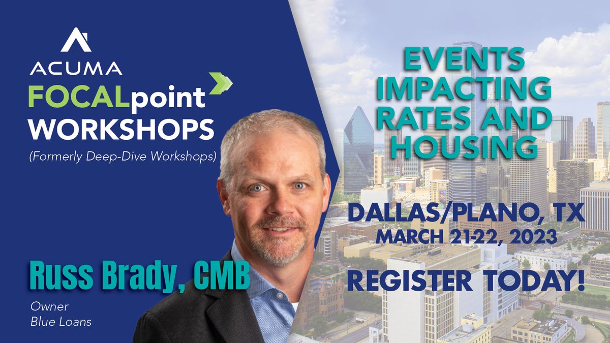 ACUMA's #FOCALpoint Workshop in March happening in Plano, TX. Russ Brady will be speaking at our upcoming workshop, and it's one session you surely don't want to miss! Learn more and register today! bit.ly/3WHWpqJ