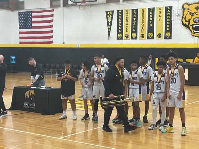 Make space in the trophy case. 🏆 The <a href="/RaidersofWRJH/">Waggoner Road JH</a>  7th grade boys basketball team won their tournament championship and had an undefeated 15-0 season!  #REYNProud