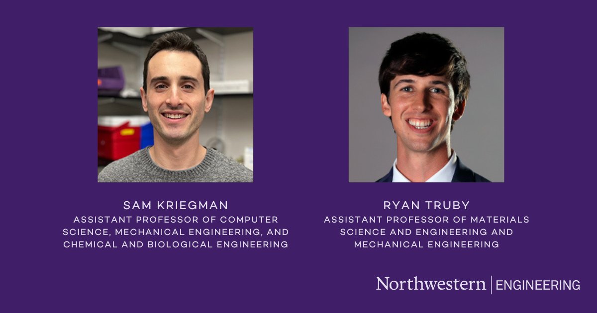 Northwestern University Computer Science (@northwesterncs) on Twitter photo Congratulations to Professors Sam Kriegman and Ryan Truby on winning a 2022 Center for Engineering Sustainability and Resilience Seed Grant for their project titled "Sustainable Design and Fabrication of Intelligent Robots." <a href="/CesrNu/">NU_CESR</a> <a href="/Kriegmerica/">Sam Kriegman</a> <a href="/rltruby/">Ryan Truby</a> bit.ly/3lcGC67 Congratulations to Professors Sam Kriegman and Ryan Truby on winning a 2022 Center for Engineering Sustainability and Resilience Seed Grant for their project titled "Sustainable Design and Fabrication of Intelligent Robots." <a href="/CesrNu/">NU_CESR</a> <a href="/Kriegmerica/">Sam Kriegman</a> <a href="/rltruby/">Ryan Truby</a> bit.ly/3lcGC67