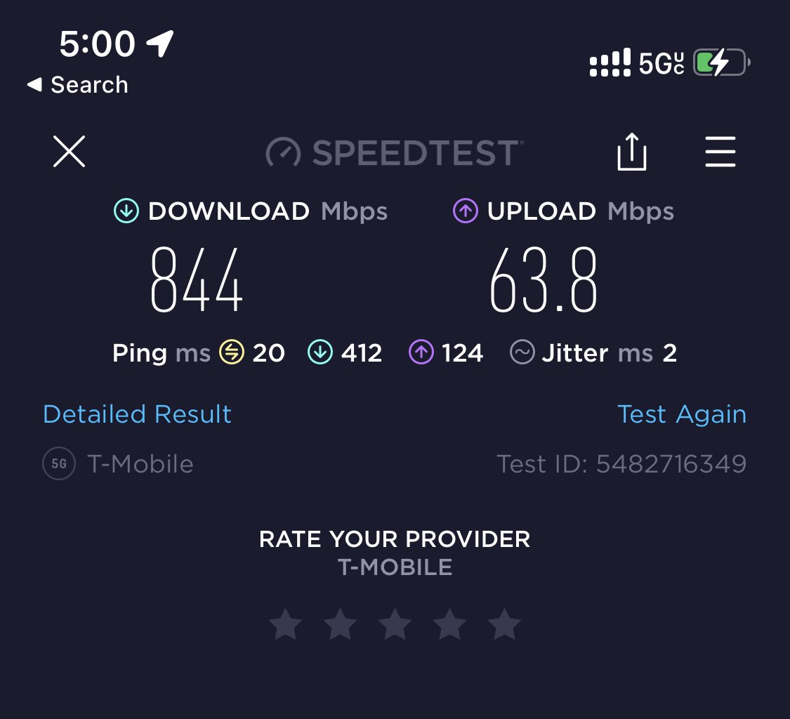 FatDag's tweet photo. I just switched 📲 to @TMobile - first impression is kinda nice. Pulled 844meg on a SpeedTest 🤯 Then found out about #tmobileTuesdays 🤩 #GetThanked The app is clean and easy to navigate - oh and my bill dropped $80/mo #ByeATT https://t.co/obp7g17aJp