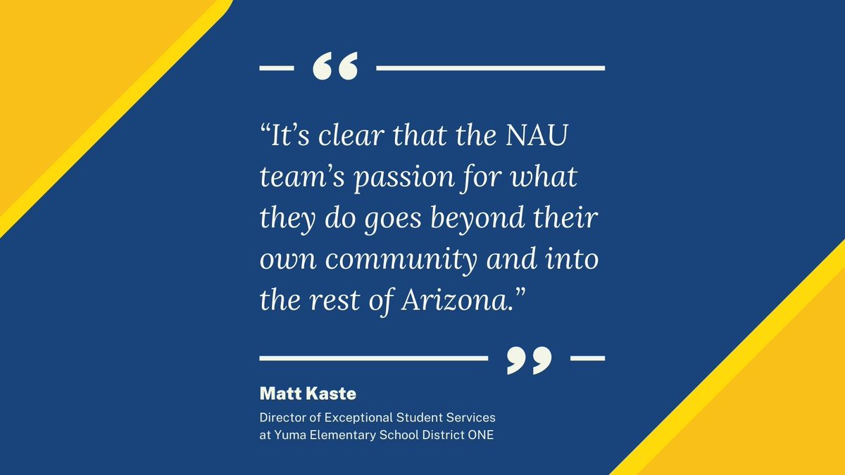 nauCHHS's tweet photo. Matt Kaste faced a problem: there weren't enough Speech-Language Pathologists for 600 students who needed speech services in his area. He came to NAU’s College of Health and Human Services for a solution. Read about NAU’s new SLP program in Yuma, Arizona: https://t.co/O1GrBnjIHh https://t.co/j0WPS8kIfA
