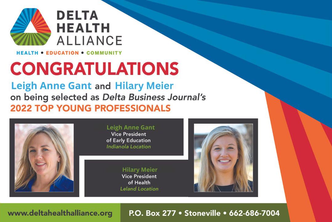 dhaorg's tweet photo. Congrats to DHA's VP of Early Education, Leigh Anne Gant, and VP of Health, Hilary Meier, on their selection as Top Young Professionals by the Delta Business Journal! Thanks for all your work to continue improving Mississippi Delta communities! https://t.co/MYpQ9K77vW