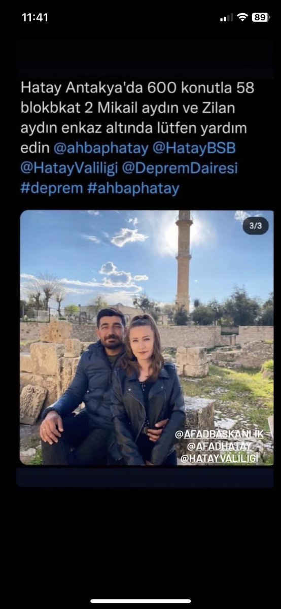 berfinogz's tweet photo. @ahbap @ahbaphatay @DepremDairesi @haluklevent @OguzhanUgur @cuneytozdemir @nevsinmengu @fatihportakal @fatihaltayli 
Mikail Aydın ve Zilan Aydın için yardım edin lütfen!! https://t.co/5h1iTGFcUM