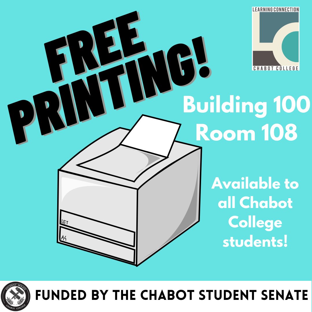 Chabot_LC's tweet image. #chabotcollegelearningconnection #chabotlearningconnection #learningconnection #freeprinting #chabotcollege #chabot #chabotcollegetutoring #chabottutoring