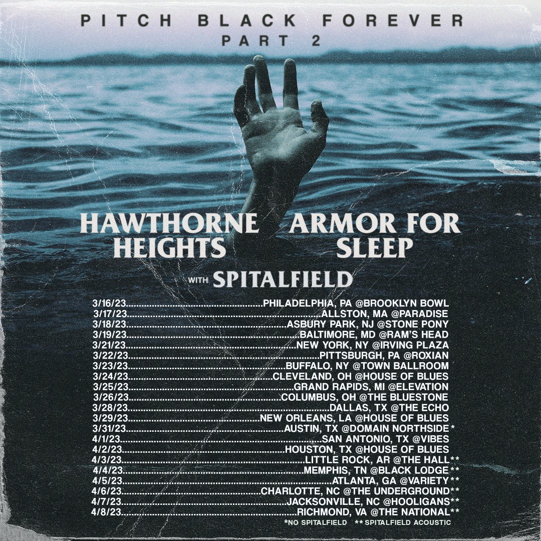 HawthorneHgts's tweet photo. BY POPULAR DEMAND 🚨 More dates have been added! We’re turning back the clocks and playing more shows with our Myspace besties @ArmorForSleepNJ and @spitalfield98. 

Tickets go on-sale Tomorrow at 10am! VIP on sale next Thursday 2/16. https://t.co/QAJueDZtN3 https://t.co/zbGkFaW72u