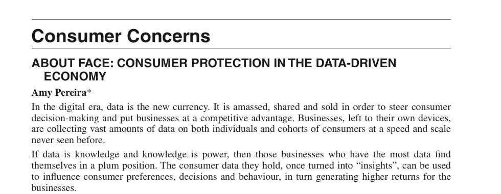 I wrote a thing! The thing is on consumer protection in the data-driven economy and options for reform.

You can read it in the newest issue of the Australian Journal of Competition and Consumer Law here: sites.thomsonreuters.com.au/journals/2023/… #consumerprotection #data