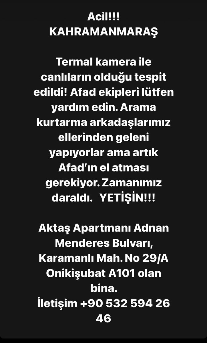 BenYoghum's tweet photo. @BabalaTv @PincTivi @OguzhanUgur @haluklevent @WATERR_ @ProfDemirtas @ahbap @AFADKMaras @_devrimozkan @berfuyenenler @HazalKaya110 @ozgeozel @danlabilic @AFADBaskanlik lütfen yetişin afad tecrübeli ekip lazım lütfen https://t.co/8udbNBhQVa