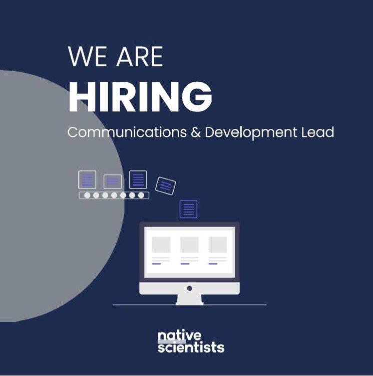 NativeScientis1's tweet photo. Two open positions. One to lead communications and development work, and another one to manage our community. Do you want to be the newest member of our team? Check the open positions section of our website: https://t.co/LhV4MhAF94
#NativeCareers #hiring #jobsearch https://t.co/0roYg78WC6
