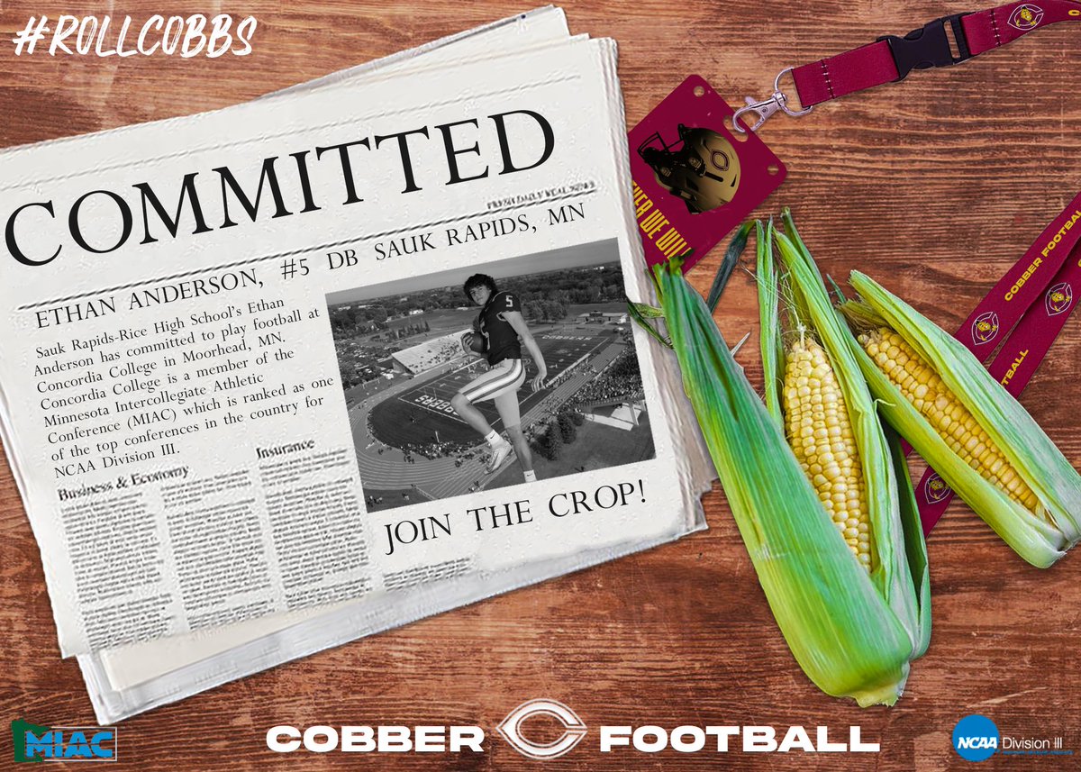 anderson25ethan's tweet photo. Excited and beyond grateful to announce my commitment to Concordia Moorhead!! Huge thank you to everyone that helped me get here! Excited to be a Cobber!!! 🌽🌽#rollcobbs @Cobber_Football @CoachJPollock @CoachTerryHoran https://t.co/G1D3sAdyVW