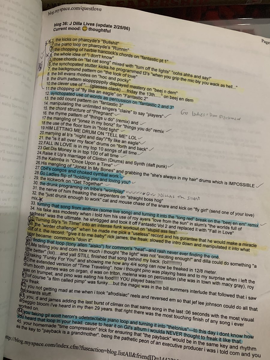 ohbliv's tweet photo. Pages from my Jay Dee/Dilla study guide.  Curated from magazine articles and blogs circa 06. https://t.co/6nWTGaWSBs