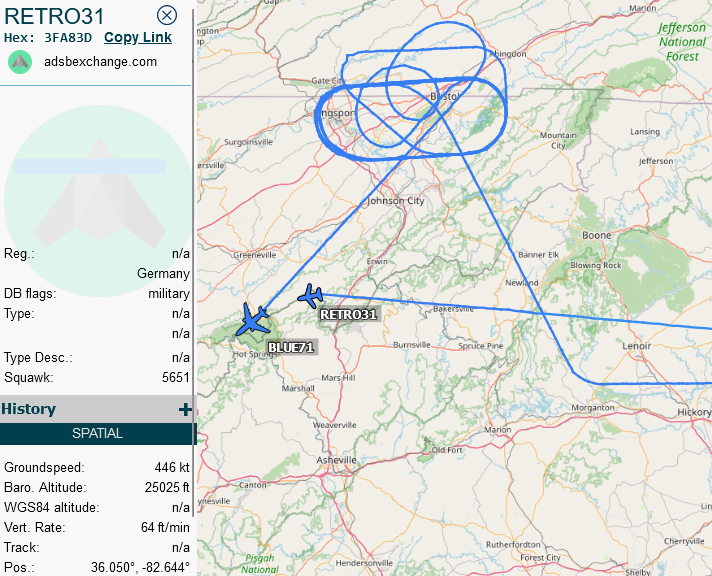 SirListenalot's tweet photo. 1805z #KC10 #AE0225 as #BLUE71 on a round trip out of McGuire joined up with German #EUFI's #RETRO31(-33) for AR along their route from Seymour Johnson to Creech https://t.co/7fZCd3ROPi