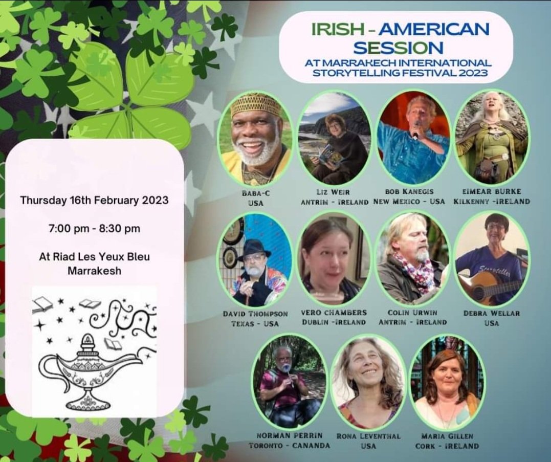 Delighted to see so many tellers from Ireland travelling to the Marrakech International Storytelling Festival. 😀

Well done to all on the festival committee and at <a href="/WorldStorytell2/">World Storytelling Cafe</a> on a fantastic festival programme:

worldstorytellingcafe.com/marrakech-inte…