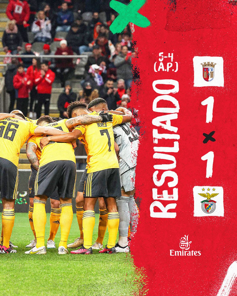 SLBenfica's tweet photo. ⏹ Fim do jogo.

SC Braga - ✅✅✅✅✅ 
SL Benfica - ✅✅✅❌✅

#EuAmoOBenfica | #SCBSLB #Emirates https://t.co/FfU6ei4trl