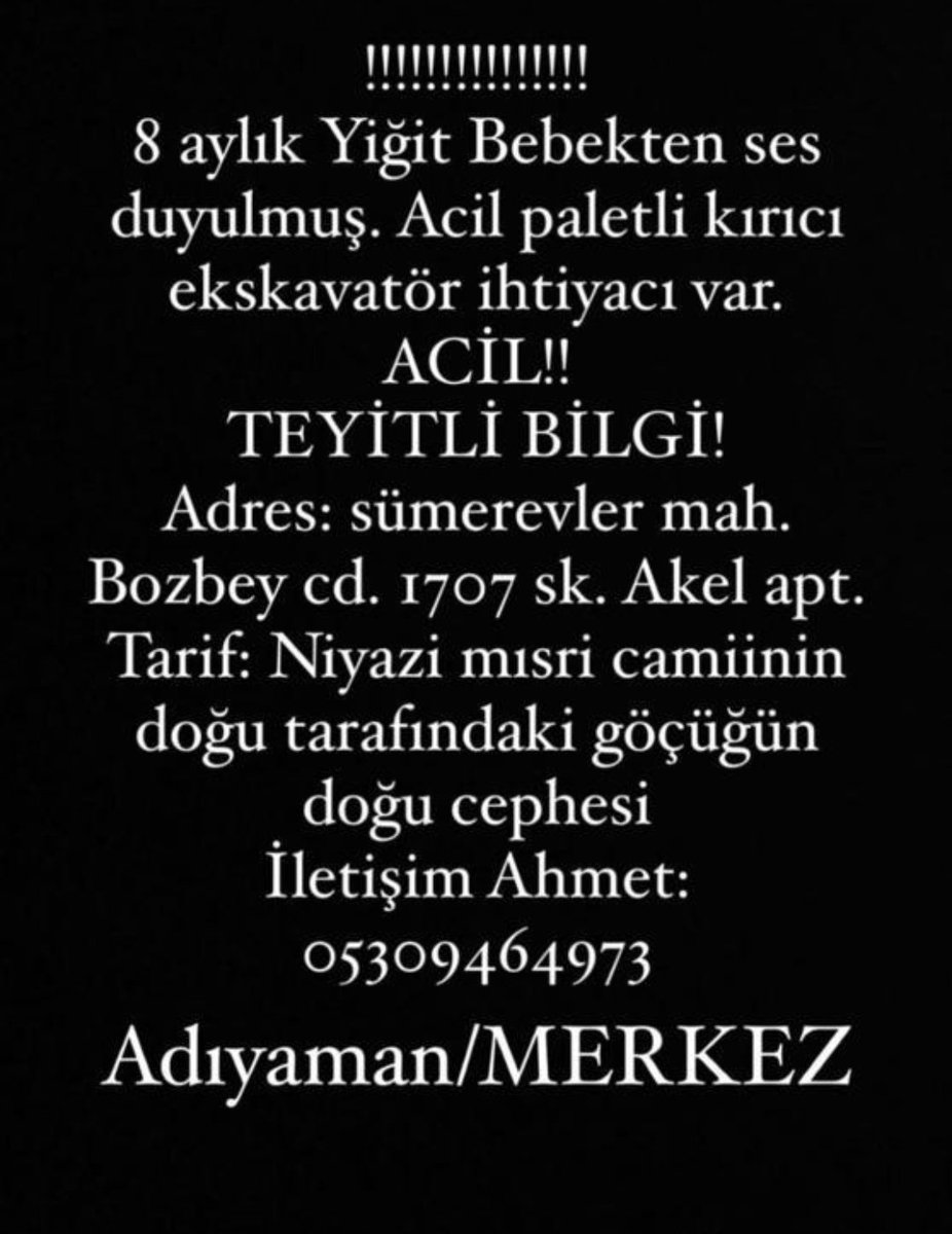 120. saatin sonunda mucize bebek Yiğit hayatta!!! Sesini duyurmasına destek olalım, umut onlar için her zaman var🙏🏻

#depremsondakika #kurtarıldı #yaşıyor