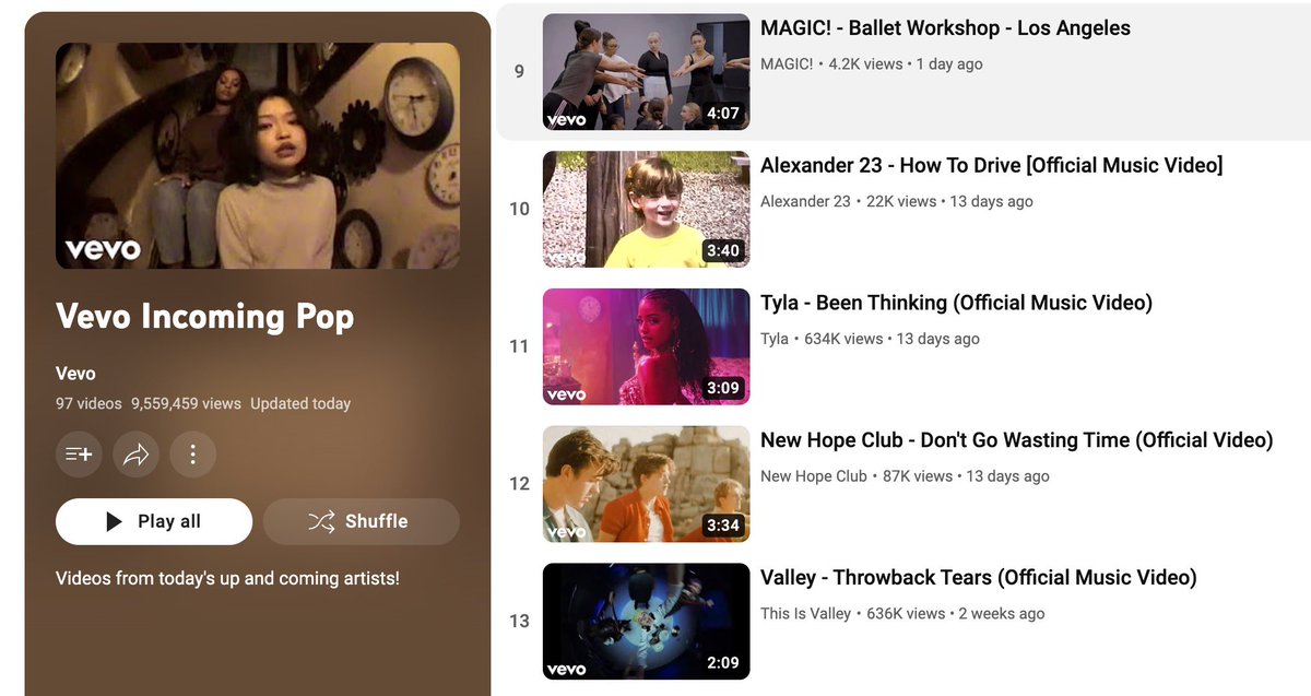 Shout out to @vevo for the love on “Vevo Incoming Pop”! youtube.com/playlist?list=…