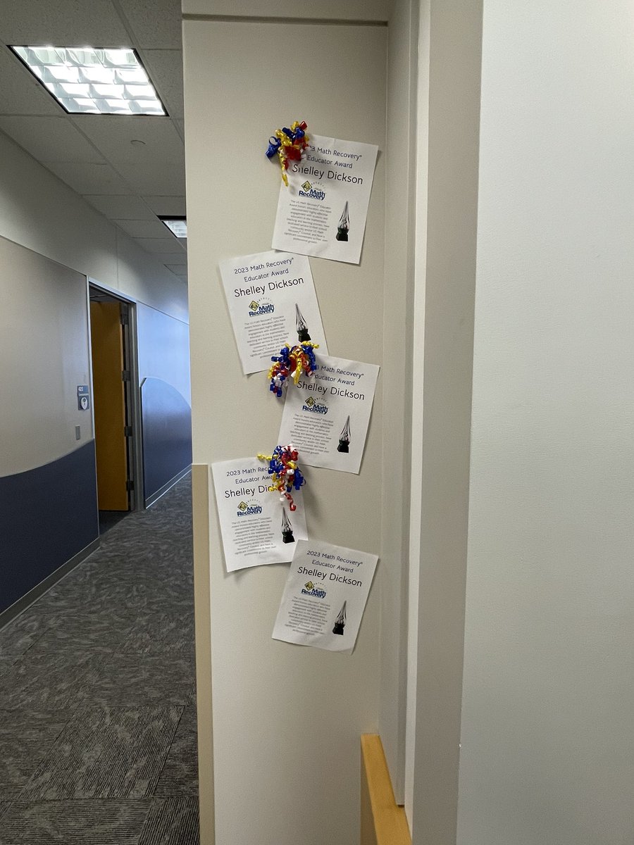 shelley_math's tweet image. What a surprise to get a call from Math Recovery announcing this year’s Educator Award. Then a double surprise to come to my decked out hallway and office. I am so honored and humbled by this award. But we couldn’t have done it without such a strong team!#FCPS #FCPSmath