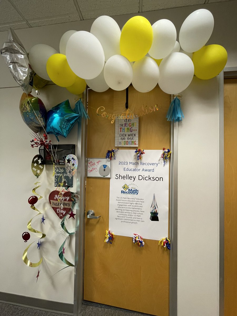 shelley_math's tweet image. What a surprise to get a call from Math Recovery announcing this year’s Educator Award. Then a double surprise to come to my decked out hallway and office. I am so honored and humbled by this award. But we couldn’t have done it without such a strong team!#FCPS #FCPSmath