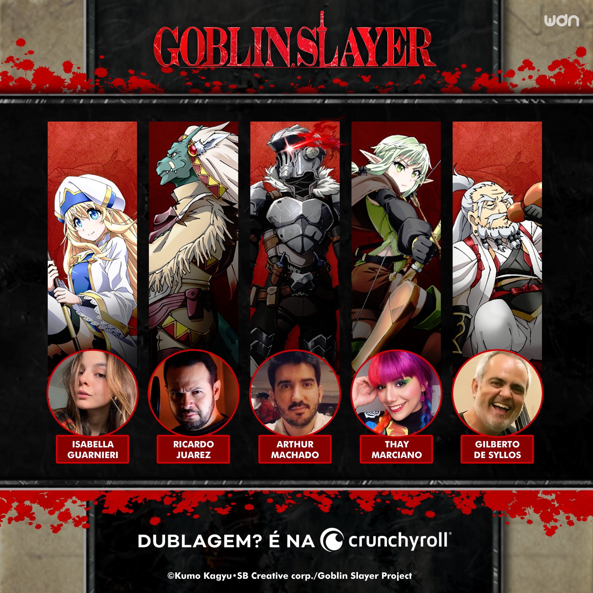 WDN - World Dubbing News on X: ⚔️ Hora de matar Goblins ou assistir  Goblin Slayer com dublagem em português na Crunchyroll. ⚔️ 🗡️ Arthur  Machado como Goblin Slayer ✨ Isabella Guarnieri