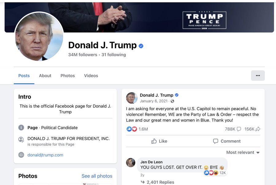 BREAKING:  President Trump just been ungagged on Facebook 😘