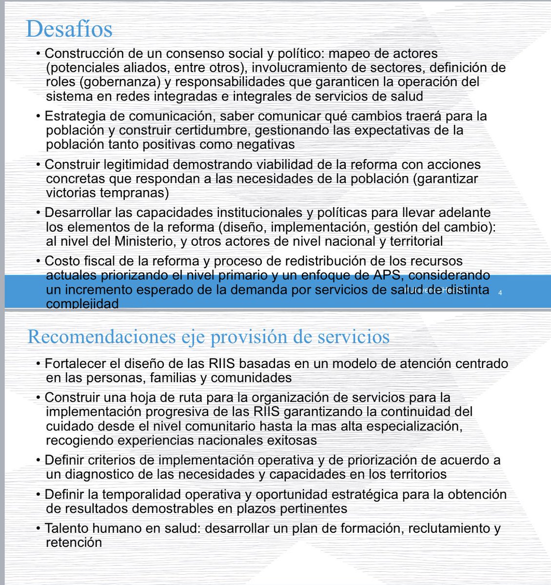 Fruizgomez's tweet photo. Atinadas conclusiones OPS/OMS a ⁦@MinSaludCol⁩ en capítulo de desafíos para la reforma. Resumen: falta consenso, falta comunicación, no hay viabilidad demostrada ni costo fiscal definido. Definición RAE Desafío: .
Situación difícil o peligrosa con la que alguien se enfrenta https://t.co/Eb6EL8JFyR