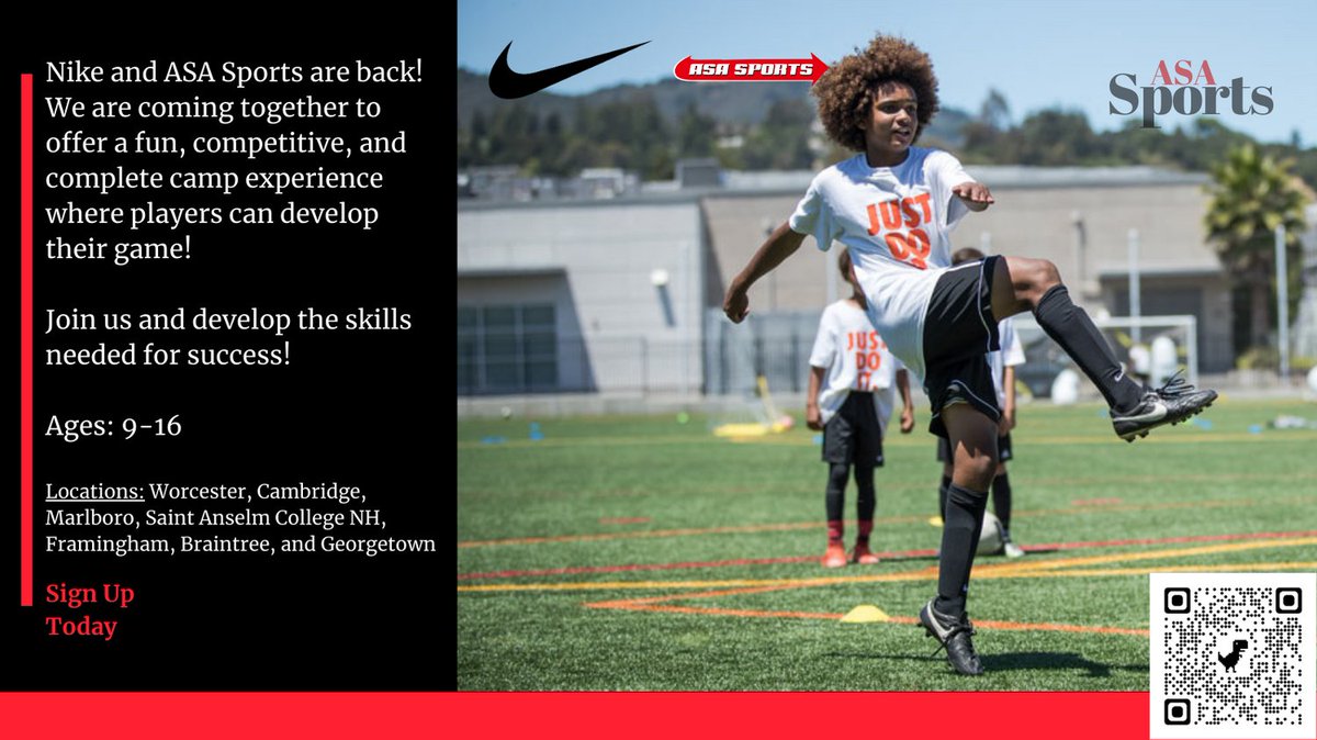 ASASp0rts's tweet photo. The summer is quickly approaching and Nike Soccer Camps are back! Sign up today! https://t.co/TIp6BgTvN8 https://t.co/HkYYcZ3YlZ