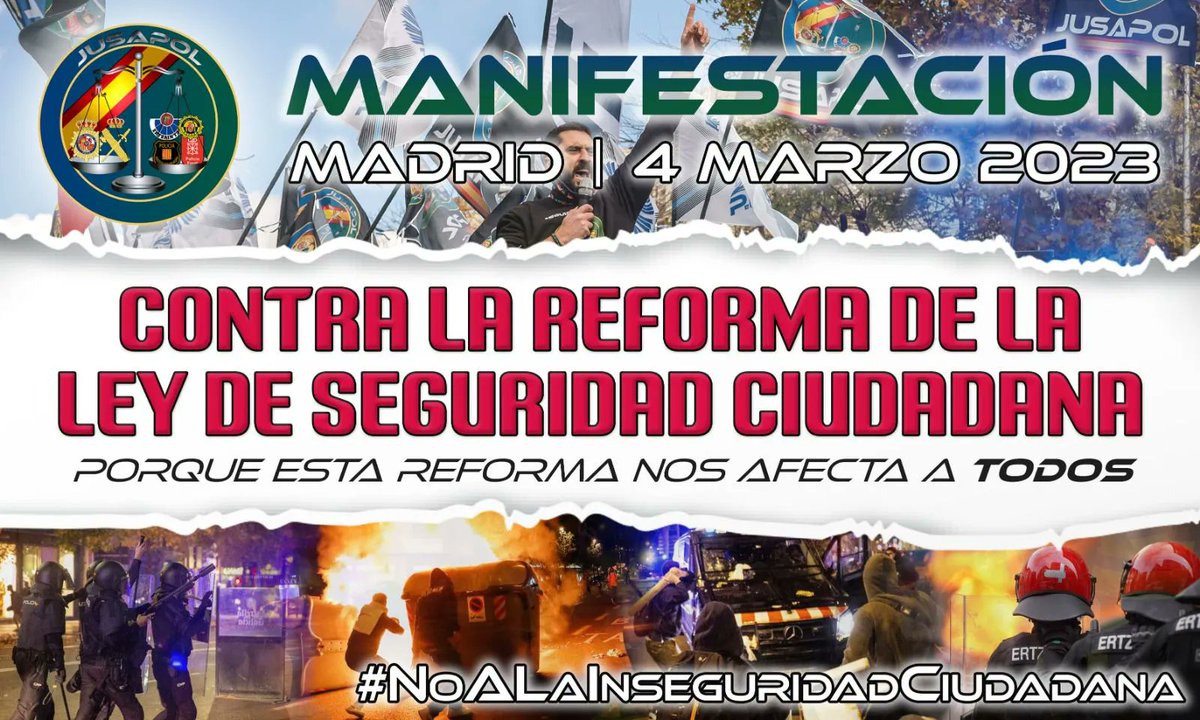 jucilnacional's tweet photo. ✔️ Xq esta reforma nos afecta a todos

✔️ Xq la #NoALaInseguridadCiudadana no es una cuestión menor

✔️ Xq con esta reforma ganan los malos

✔️ Todos los @policia y @guardiacivil y resto de FCS están llamados a asistir.

📆 #4marzoMadrid https://t.co/j2q1IeTlRa