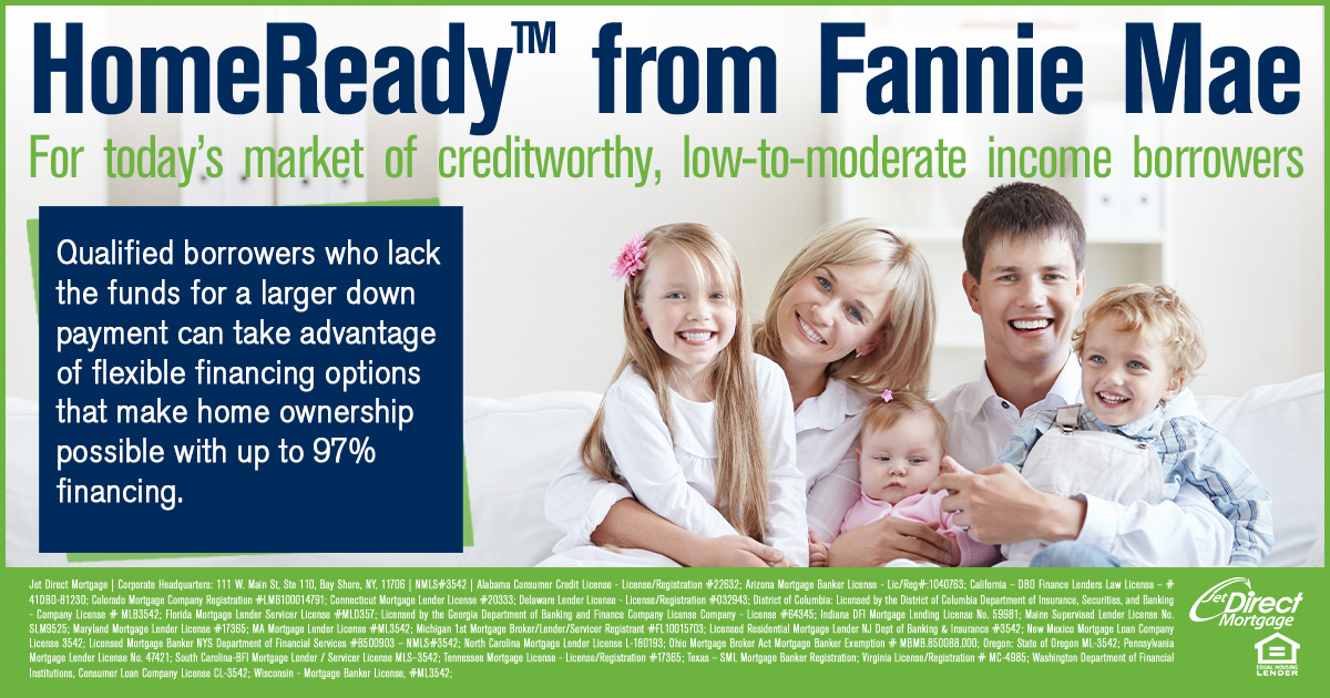 JetDirectLender's tweet photo. Fannie Mae's HomeReady program is an excellent option for borrowers who don't have the funds for a large down payment!
https://t.co/IApkmfvFxV
#homeready #fanniemae #firsttimebuyer #homeownership #home #realestateadvice #homeloanhelp #mortgagetips https://t.co/Zb1ZqHboo8