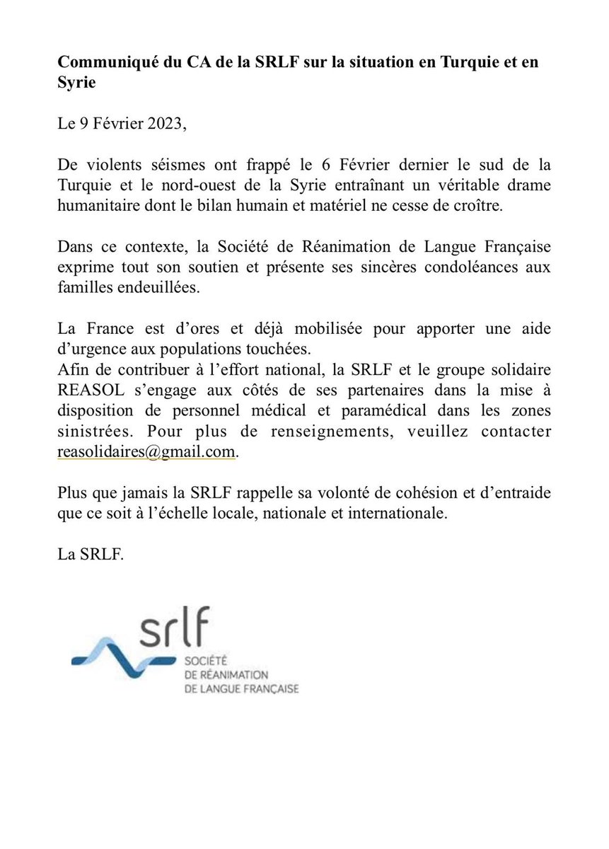 Plus que jamais la #SRLF rappelle sa volonté de cohésion et d’entraide.