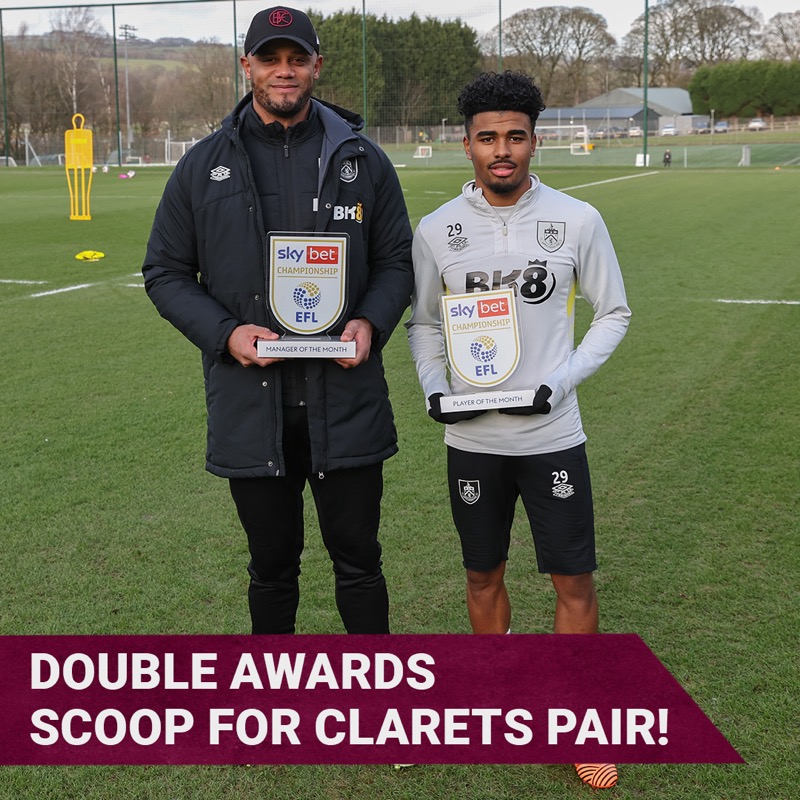 BurnleyOfficial's tweet photo. Sky Bet Championship Manager of the Month 🏆
Sky Bet Player of the Month 🏆

Congratulations to both Vinny and Ian who've both won awards for their January performances, what a month for the Clarets 👏