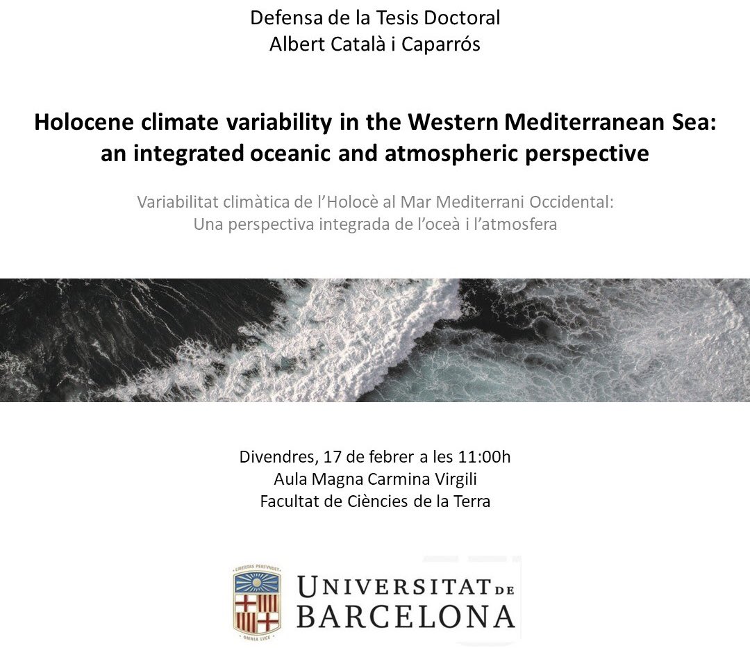 deptDTO (@deptdto) on Twitter photo Atenció!!! 🚨 Defensa de tesi.
Divendres de la setmana que ve (17/02/2023) a les 11:00 a l'Aula Magna de la <a href="/geologiaub/">Facultat de Ciències de la Terra</a>, Albert Català i Caparrós <a href="/AlbertCatalaC/">Albert</a> defensarà la seva tesi doctoral <a href="/GRCGM/">Geociències Marines</a> <a href="/UBDivulga/">La UB Divulga</a> <a href="/bibgeo/">𝐂𝐑𝐀𝐈 𝐁𝐈𝐁𝐆𝐄𝐎 𝐔𝐁-𝐂𝐒𝐈𝐂 🌏</a> <a href="/DoctoratUB/">Escola Doctorat UB</a> Atenció!!! 🚨 Defensa de tesi.
Divendres de la setmana que ve (17/02/2023) a les 11:00 a l'Aula Magna de la <a href="/geologiaub/">Facultat de Ciències de la Terra</a>, Albert Català i Caparrós <a href="/AlbertCatalaC/">Albert</a> defensarà la seva tesi doctoral <a href="/GRCGM/">Geociències Marines</a> <a href="/UBDivulga/">La UB Divulga</a> <a href="/bibgeo/">𝐂𝐑𝐀𝐈 𝐁𝐈𝐁𝐆𝐄𝐎 𝐔𝐁-𝐂𝐒𝐈𝐂 🌏</a> <a href="/DoctoratUB/">Escola Doctorat UB</a>