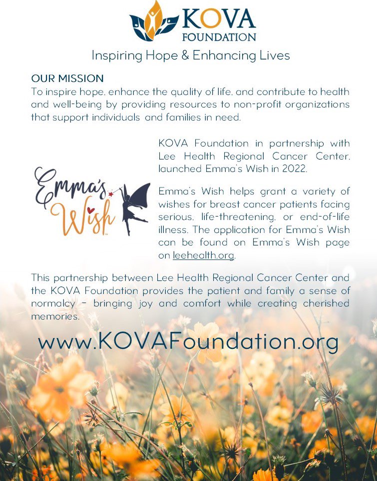 Learn more about SW Florida’s KOVA Foundation!
KOVAFoundation.org

#KOVA #KOVAFoundation #FortMyers #Naples #LeeCounty #CollierCounty #BreastCancer #LeeHealth
