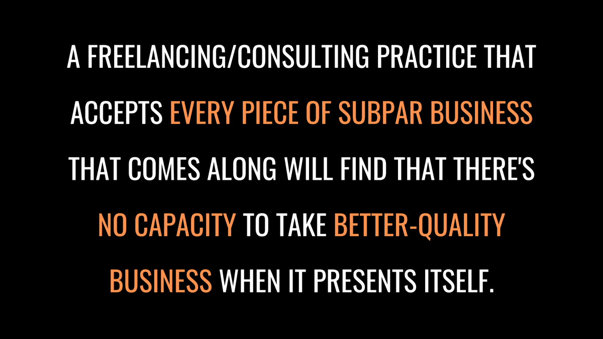 "How can I sign this client?" is a less important question than "SHOULD I sign this client?". 

It's counterintuitive, but there is absolutely such a thing as bad business.

Far too few #freelancers and #consultants stop to consider that.

🧵1/6