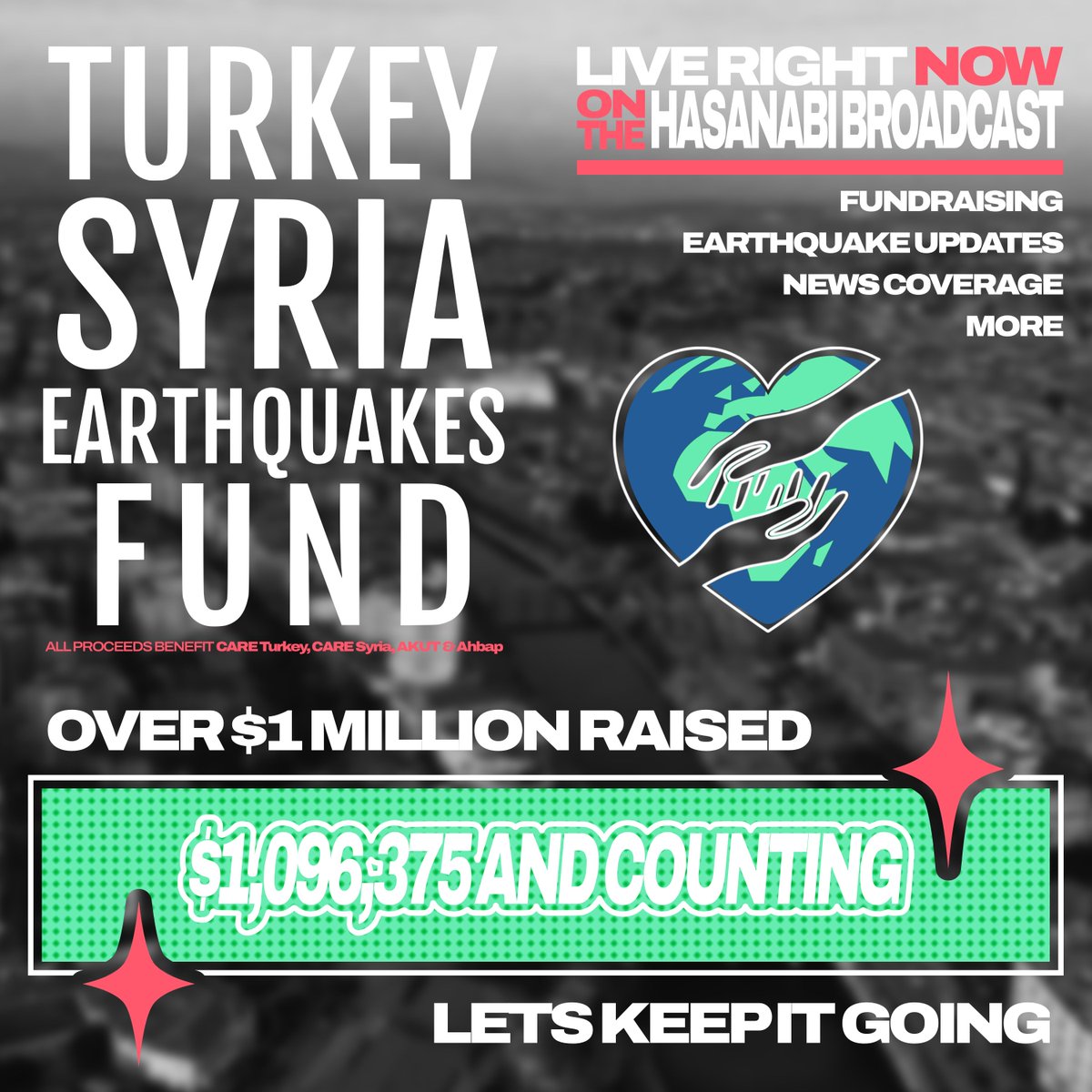 WE HAVE RAISED MORE THAN $1.1 MILLION AS OFFICIAL CASUALTY NUMBERS INCREASE TO 20K IN TURKEY, UPDATES FROM THE GROUND AND MORE US NEW, THE CHINESE BALLOON HAS BEEN RECOVERED. GET IN NOW!!! TWITCH.TV/HASANABI